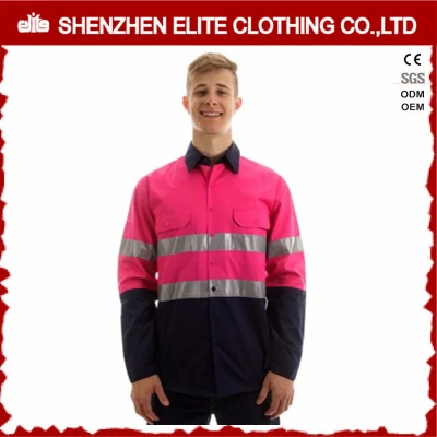 Мужские рабочие рубашки из 100 хлопкового твила розового цвета с логотипом